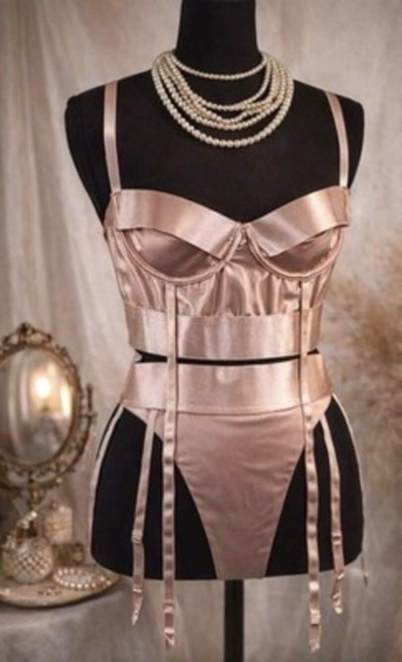 Y2K Banded Forplay Bustiers Strappy Lingerie Set, Size L